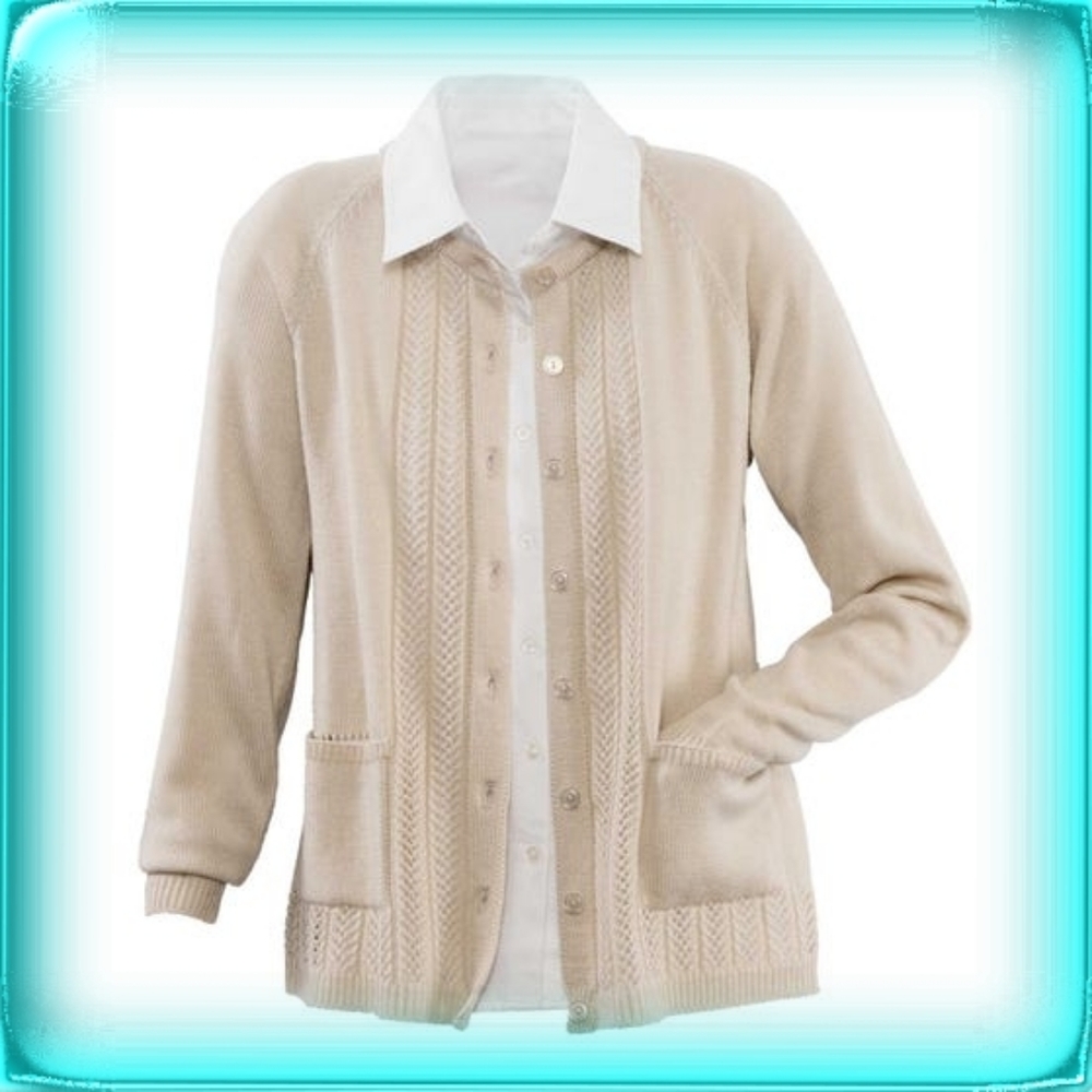 National Oat Classical Cardigan Sweater small S beige Vintage